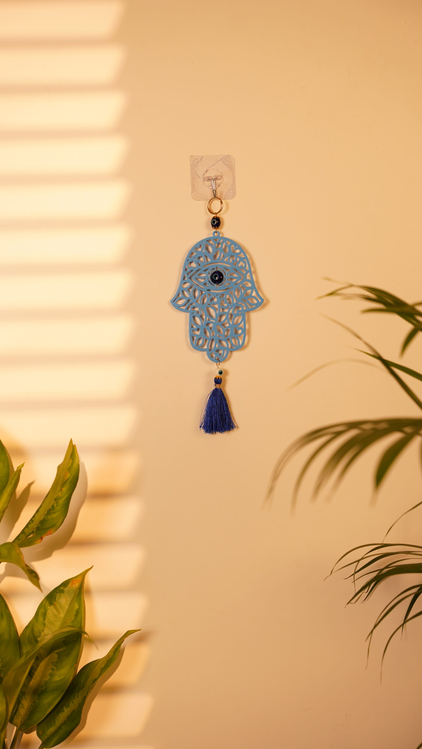 Hamsa Hand Blue Metal Hanging