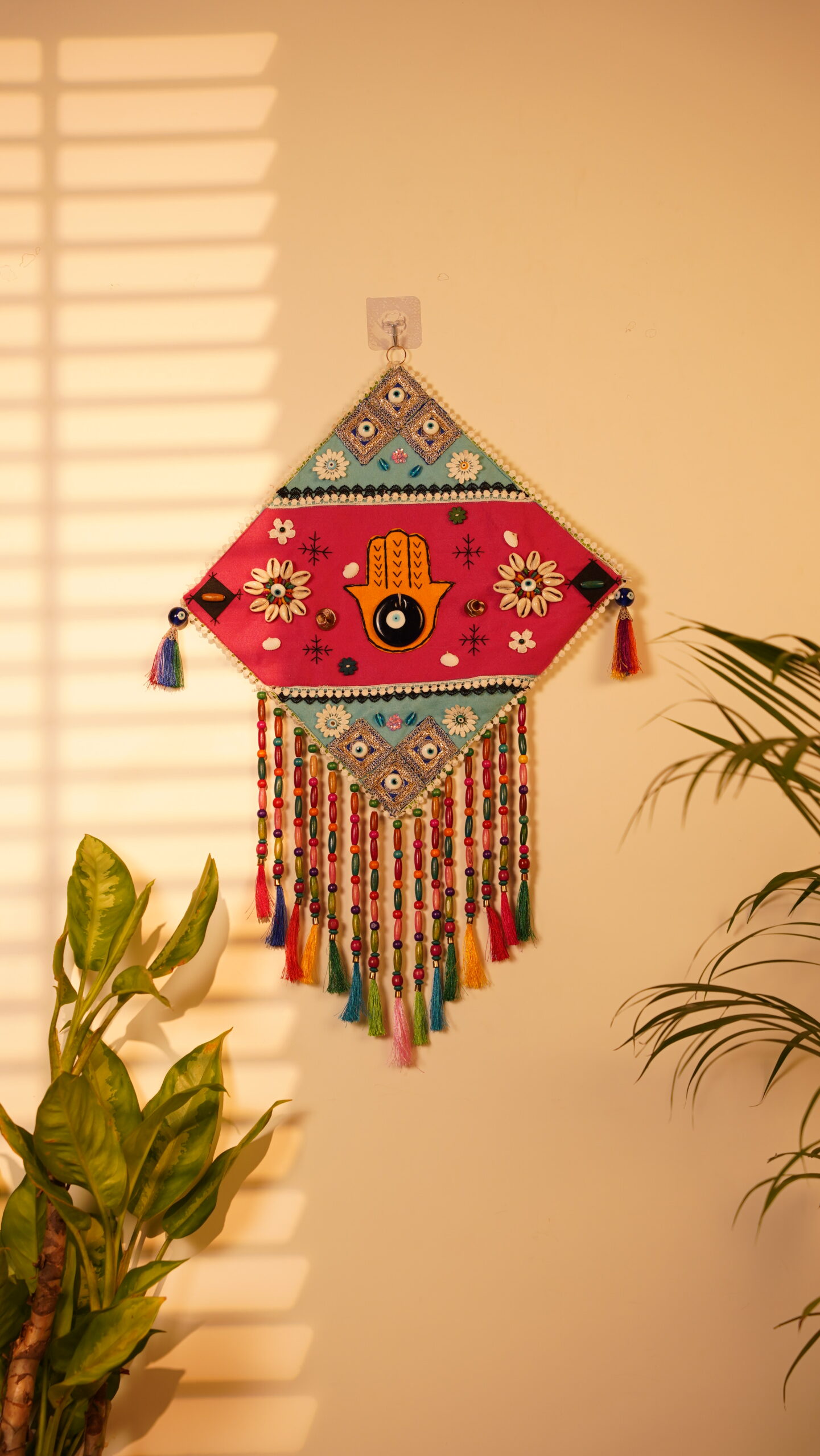 RED HAMSA HAND NAZARLK WALL ART