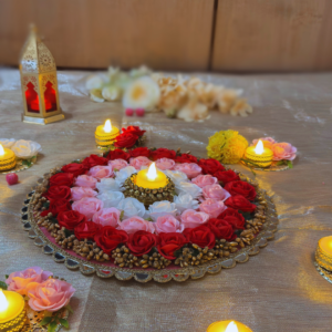 Flora Rangoli with 3 pair of Diyas | Vvisba